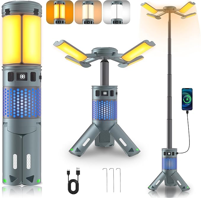 Camping Lights, Rechargeable Telescopic Camping Lights with Stand,12,000mAh Camping Lanterns &