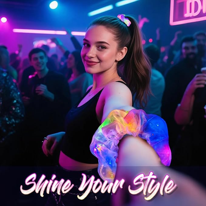20 PCS Light up Scrunchies, 3 Glow Mode, LED Hair Accessories for Women, Glow in the Dark Party
