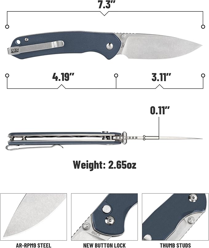 CJRB Folding Knife Pyrite (J1925) AR-RPM9 Blade and Stainless Steel Handle EDC Pocket Knife with