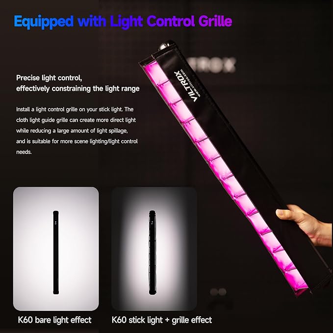 VILTROX K60 2 Pack Large Handheld Stick Light, 32Wh Rechargeable Battery 20W 1950lm RGB LED Video