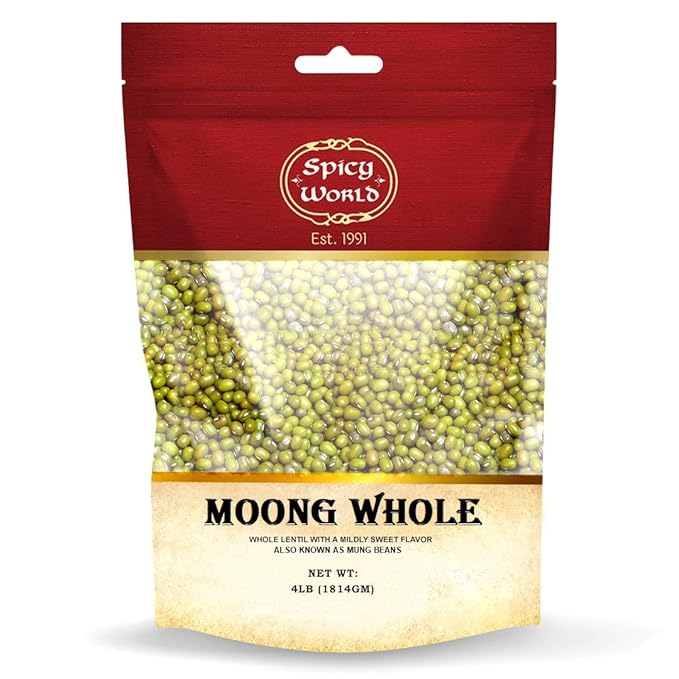Spicy World Mung Beans (Moong Whole) 4 LBS - Ideal for Cooking & Sprouting - All Natural | Gluten