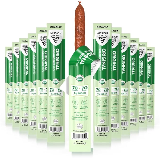 Mission Meats 100% Certified Organic Beef Sticks – Pasture-Raised, Zero Sugar, Non-GMO, Healthy