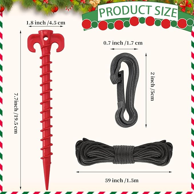AUGSUN 54 Pieces Plastic Inflatable Stakes Set, Include Tent Stakes, Tethers Ropes and Hooks Heavy
