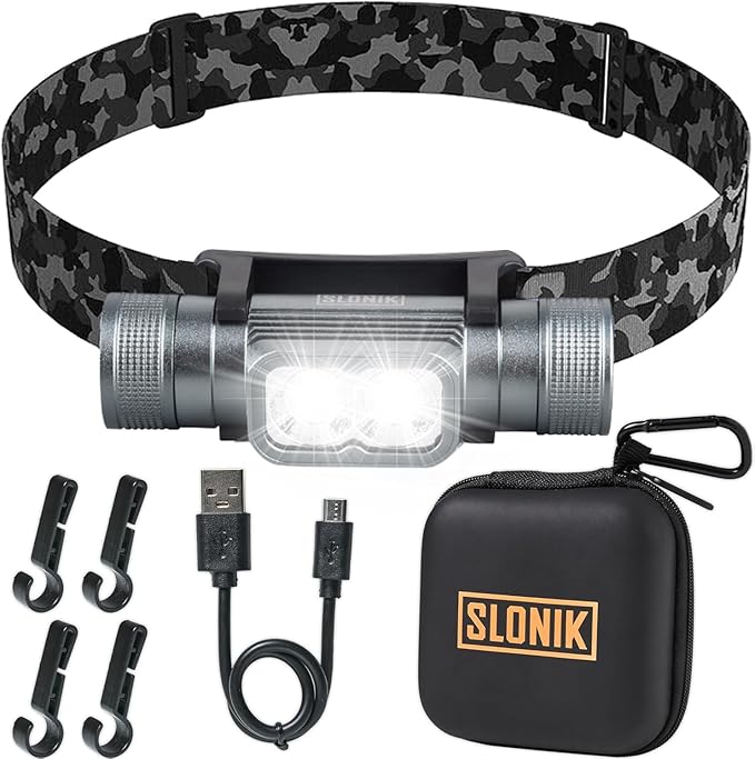 SLONIK Rechargeable Headlamp for Adults - 1000 Lumens Bright 60 ft Beam LED Flashlight