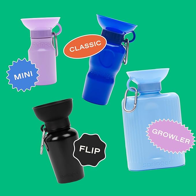 Springer Flip Portable Dog Water Bottle with Foldable Food Grade Silicone Bowl - 20 Ounce Travel