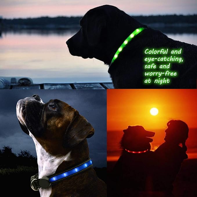 Light Up Dog Collars,Safety LED Dog Collars USB Rechargeable 7 Changing Colors Glow in The Dark Dog