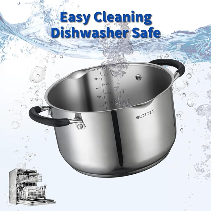 6 Quart Stainless Steel Stock Pot with Strainer Glass Lid,6 Qt Soup Pot Multipurpose Stockpot with