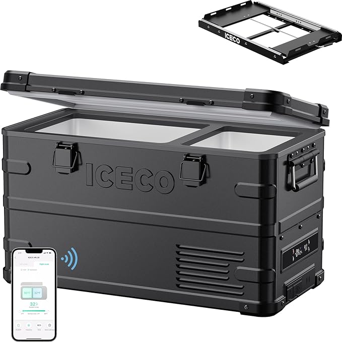ICECO APL35 12V Refrigerator with Slide Mount, Dual Zone Portable Fridge Freezer, 37 Qts Aluminum