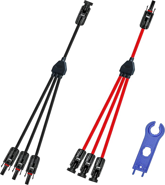 Solar Y Connector,Solar Y Branch Parallel Cable,Solar 1 to 3 Male Female Connector Adapter,10AWG