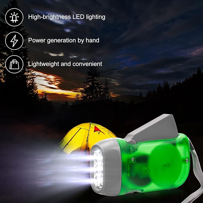 Mudder 24 Pieces Hand Crank Flashlight with LED Self Powered Charging Torch Dynamo for Camping