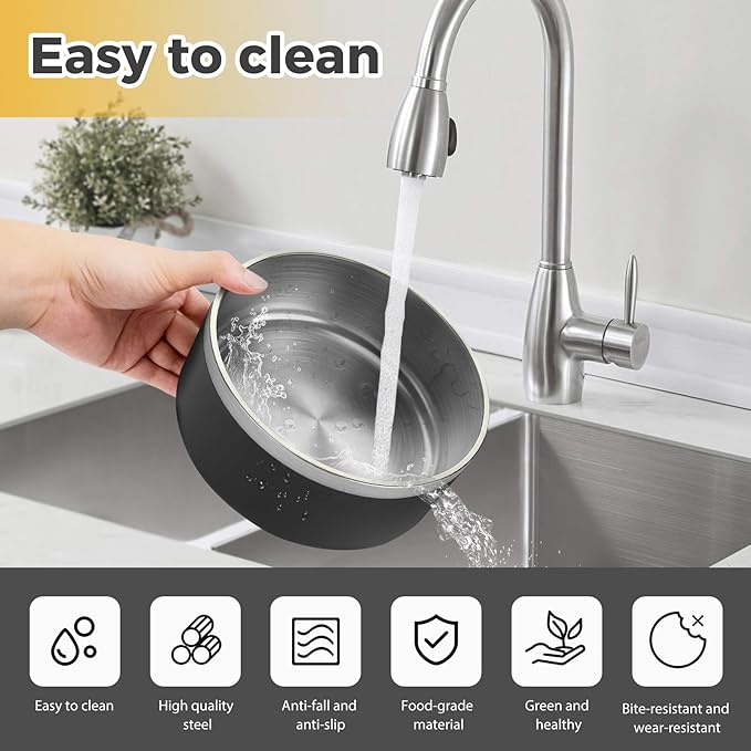 Stainless Steel Dog Bowl, Metal Water and Food Dish for Large Dogs, Insulated Non-Slip Pet Bowl