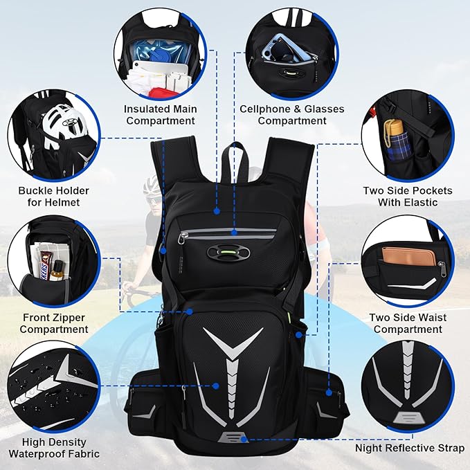 Lightweight Hydration Backpack 18L with 3L BPA Free Leak-Proof Water Bag, Insulated Hiking Backpack