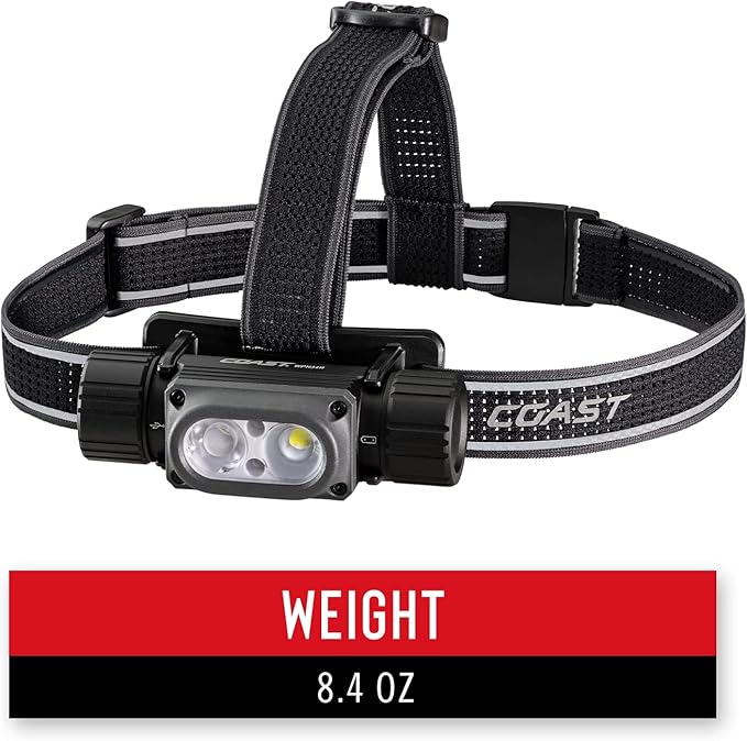 Coast WPH34R 2000 Lumen Waterproof Ultra Bright IP68 USB Rechargeable-Dual Power Headlamp, 6 Modes