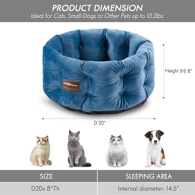 ClevaHome Deep Nest Cat Bed for Small Pets up to 15lbs - Round Cat Beds for Indoor Cats, Luxurious