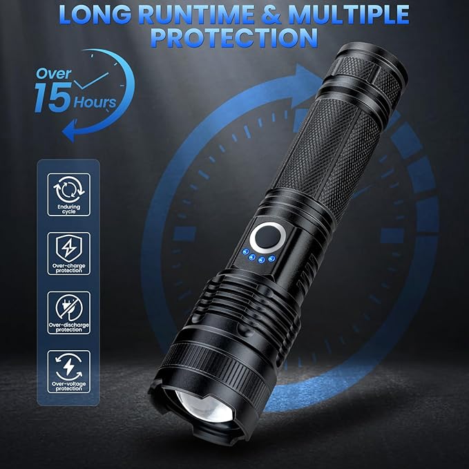 Rechargeable LED Flashlights High Lumens, 99,000 Lumens Super Bright Flashlight, Adjustable