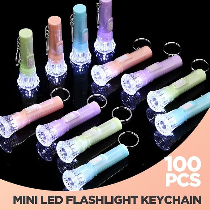 Jexine 100 Pcs Mini Flashlight Keychain Bulk Assorted Colors Torch Keyring Flashlights LED Small