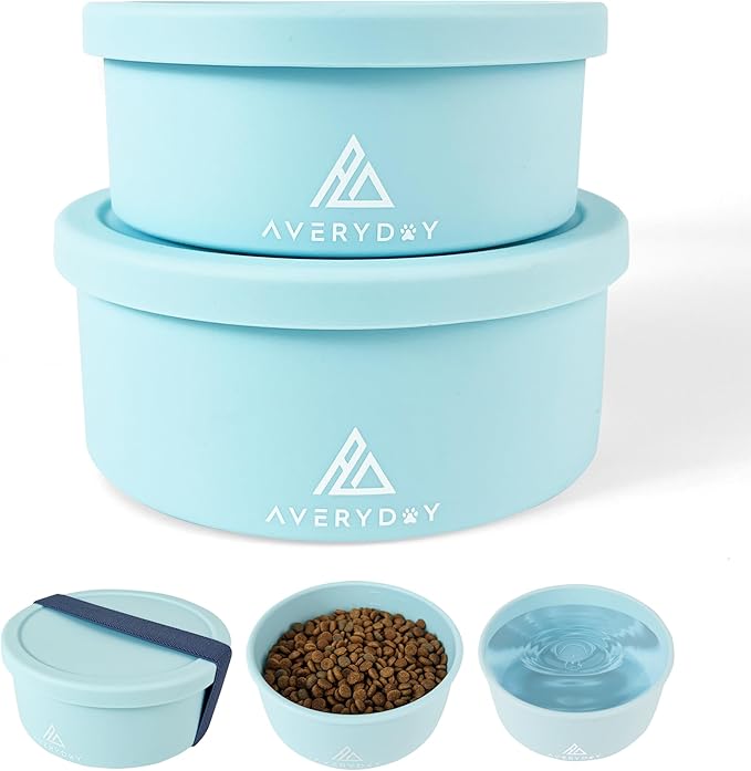 AVERYDAY 50 Oz Travel Dog Bowls with Lids, 2-in-1 Portable Pet Bowls for Food and Water, Leakproof