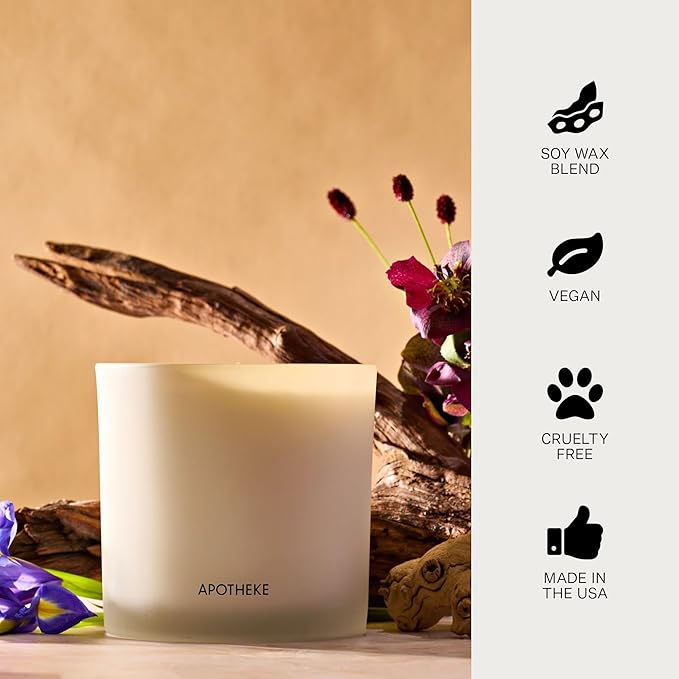 Apotheke 3-Wick Scented Candles for Home, Black Iris Oak - 26 oz Soy Wax Aromatherapy Jar Candle