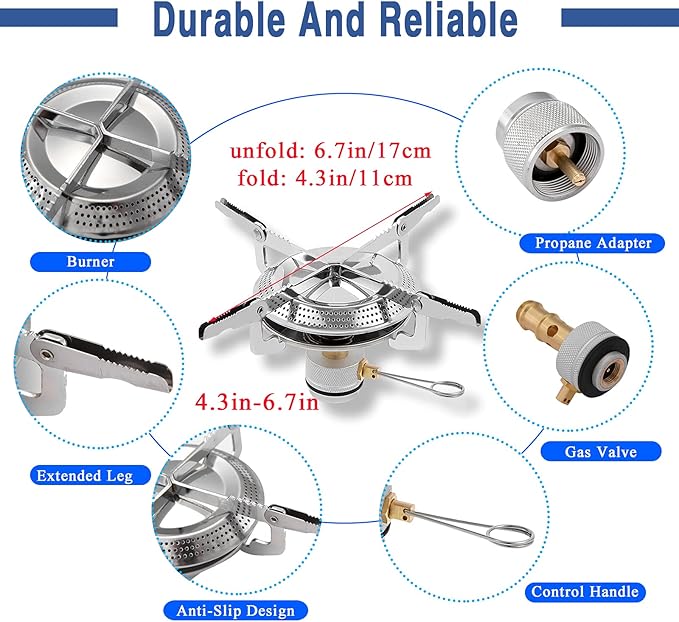 Caudblor Camping Stove with Butane Adapter - Lightweight Backpacking Stove for Hiking & Travel