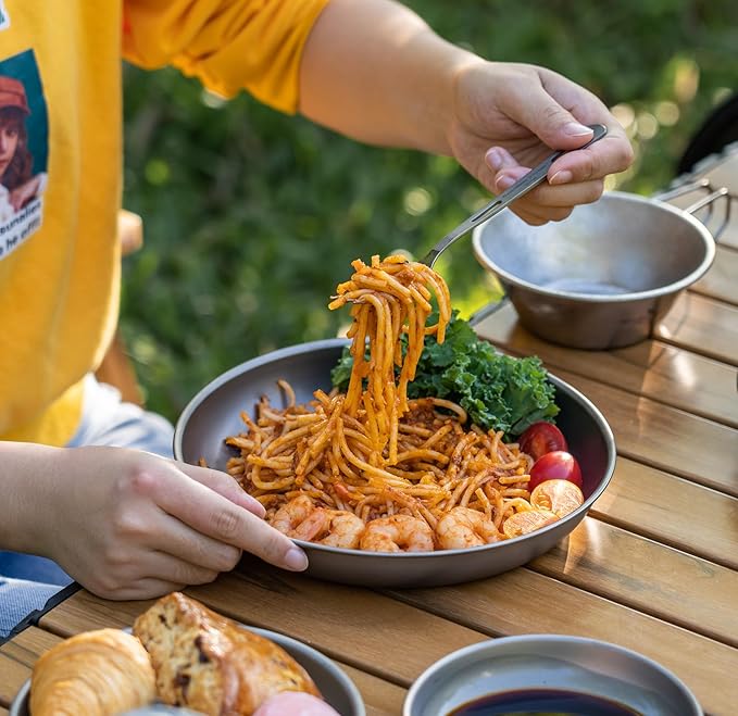 Boundless Voyage Titanium Camping Plate Dishes Saucer Lightweight Round Dinnerware Set Stackable