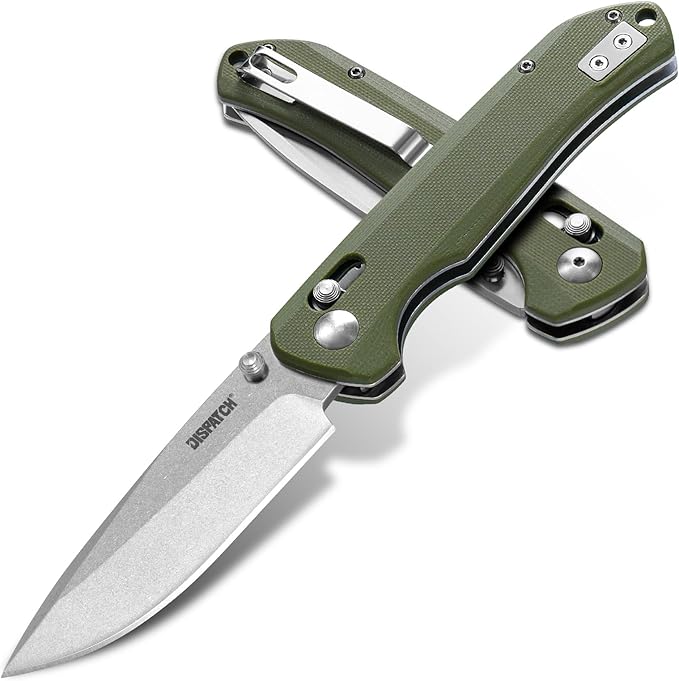 Axis Lock Folding Pocket Knife with Clip, 3.46" D2 Steel Drop Point Blade and G10 Handle, Crossbar