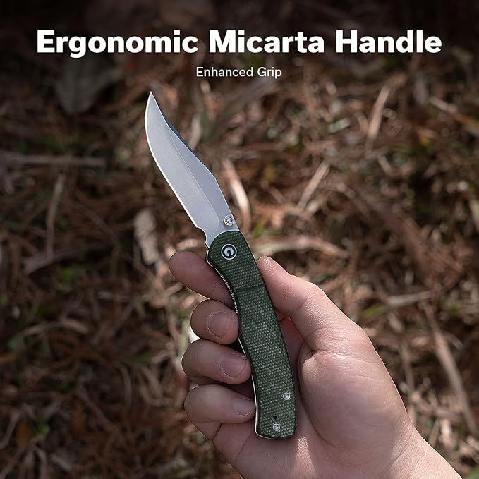 CIVIVI Clingman EDC Pocket Folding Knife with Titanium Reversible Clip, 2.99" Nitro-V Blade Micarta