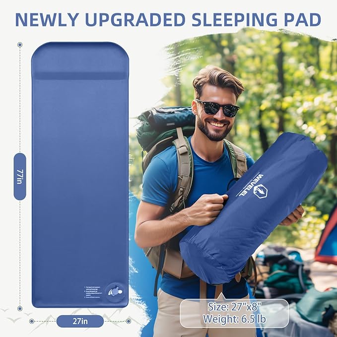 Memory Sleeping Pad, 3.1" Ultra-Thick Foam Sleeping Mats for Camping, Easy Inflate&Deflate,9.5