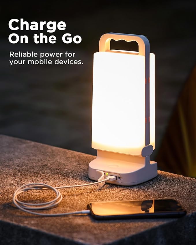 Solar Camping Lantern 6000mAh, USB Rechargeable Camping Light & Power Supply, Dimmable LED Night