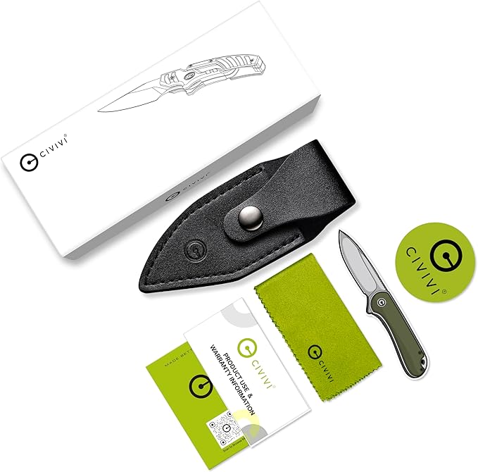 CIVIVI Typhoeus Fixed Blade Knife with Leather Sheath, 2.27" Swedish 14C28N Blade Aluminum Handle