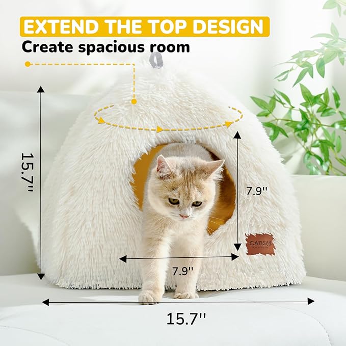 CATISM Cat Bed, Cat Cave for Indoor Cats, Soft Cat Dome, Self-Warming 2 in 1 Foldable Pet Cat House