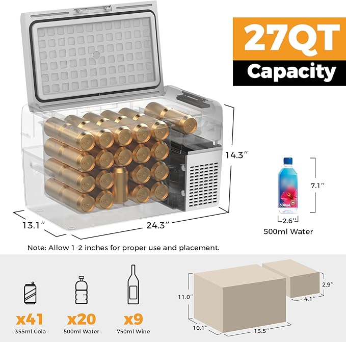 Setpower Car Refrigerator 50 Hours Backup Cooling 27 Quart 12 volt Fridge Portable Car Freezer 12V