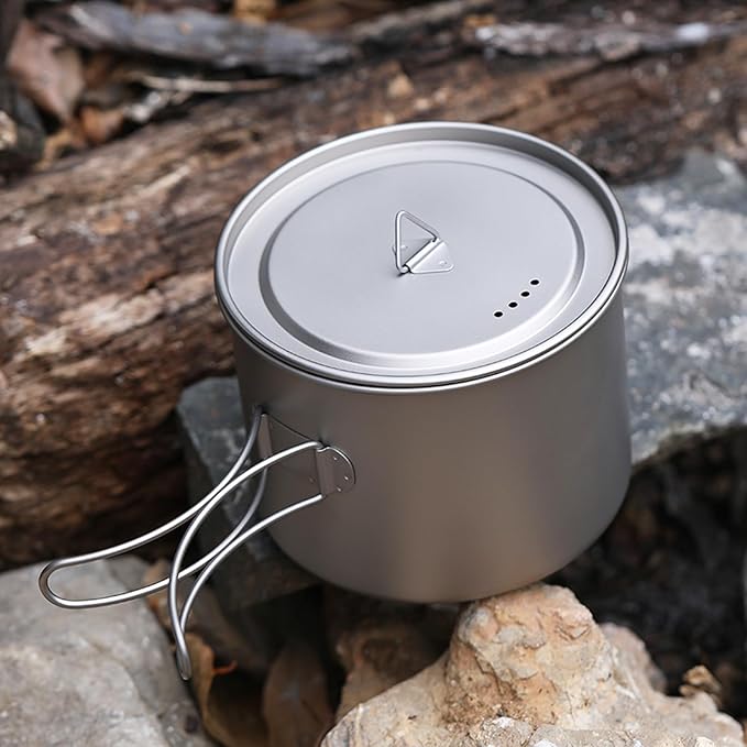 Titanium Pot 900ml & 1100ml & 1600ml Lightweight Camping Cookware for Outdoor Hiking Backpacking