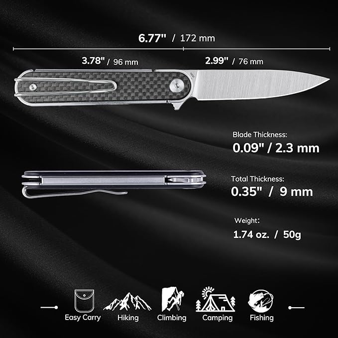 REALSTEEL IRIS Pocket Knife, Folding Knife, Flipper, Liner Lock, 2.99" 12C27 Steel Blade