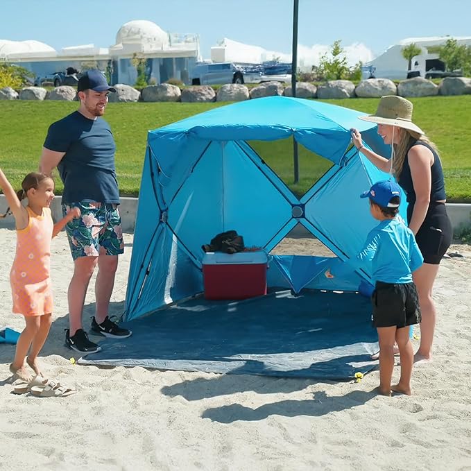 Night Cat Pop-up Beach Tent: 3 4 Persons Beach Shelter with Canopy and Footprint, UPF 50+ UV