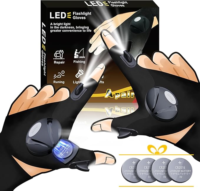 LED Flashlight Gloves, Unique Gift for Men Dad Father Husband Birthday Stuff, Cool Stretchy