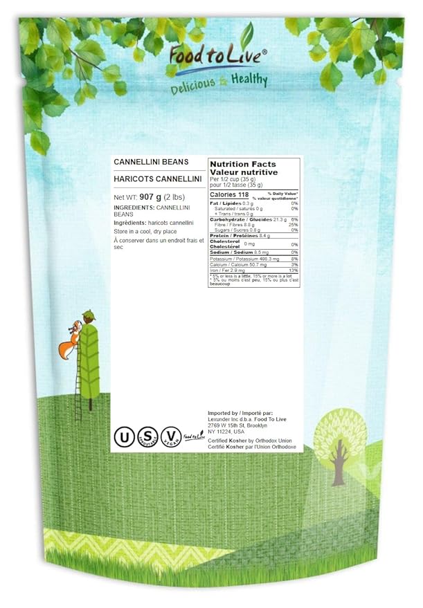 Food to Live - Cannellini Beans, 2 Pounds - Dried White Kidney Beans, Sproutable, Vegan, Kosher