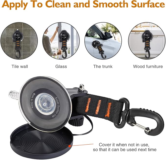 CONBOLA Suction Cups Hooks 4 Pieces Outdoor Car Camping Essentials Heavy Duty Upgraded Tie Down