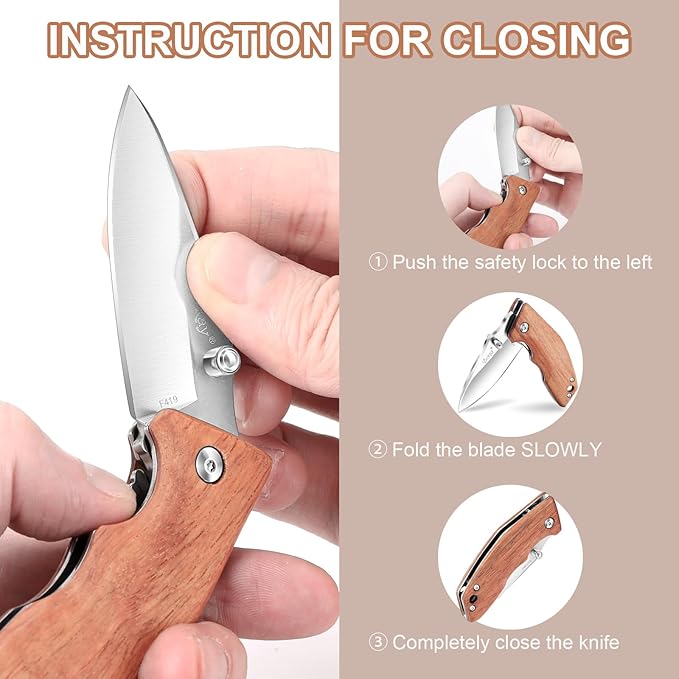 Vickay Pocket Knife, Folding Knife, 2.75" 8Cr13MoV Steel Blade, Wood Handle EDC Knife for Men &