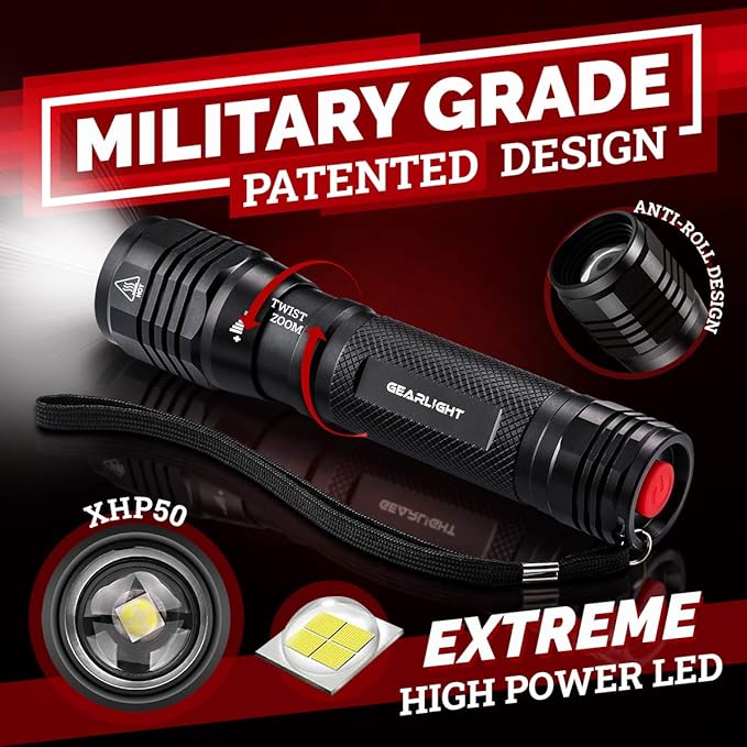 GearLight S2500 LED Flashlight - Extremely Bright, Powerful Tactical Flashlights with High Lumens
