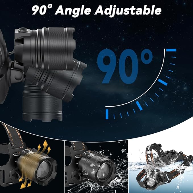 KYEKIO 3Pack Rechargeable Headlamps for Adults, 9900L Super Bright Head Lamps LED Rechargeable