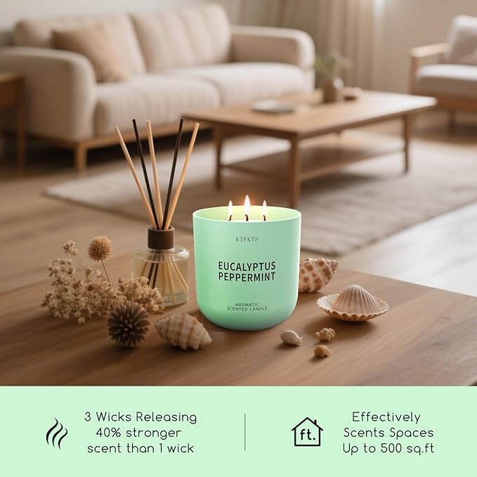 Eucalyptus Peppermint Scented Candle for Home, 14.2oz 80 Hours Long Lasting Aromatherapy Candles