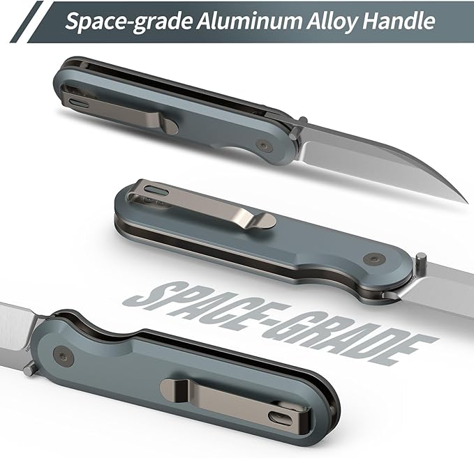 FINTISO Pocket Knife, 3" 14C28N Blade EDC Knife with Aluminum Alloy Handle, Folding Knife with