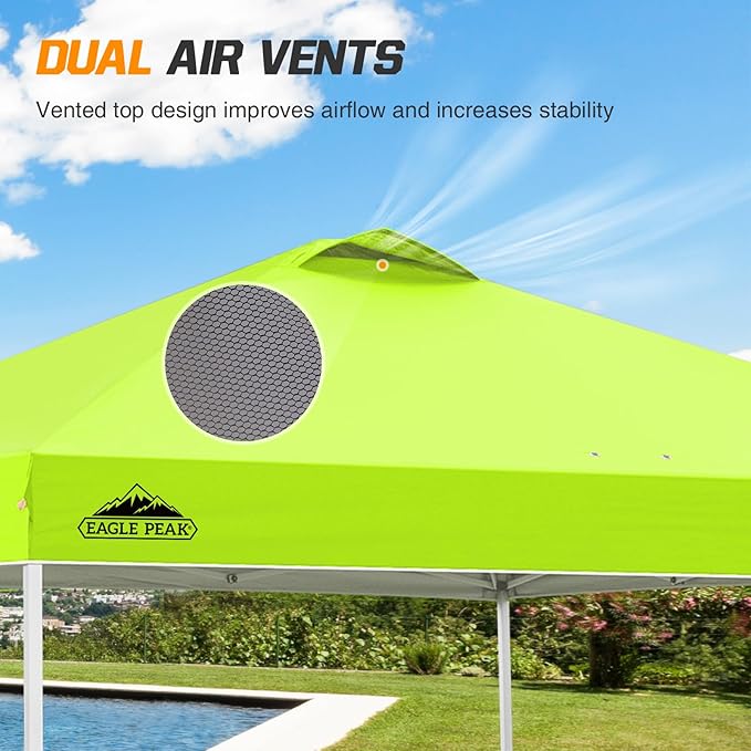 EAGLE PEAK Pop Up Canopy Tent with Wheeled Carry Bag, 8 Stakes, 4 Ropes, 4 Weight Bags, Easy Set Up