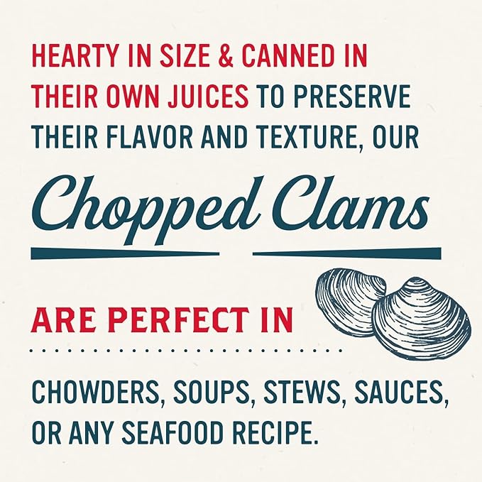 Snow's Wild Caught Chopped Clams Canned, 6.5 oz Can - 5g Protein Per Serving - Gluten Free, Keto