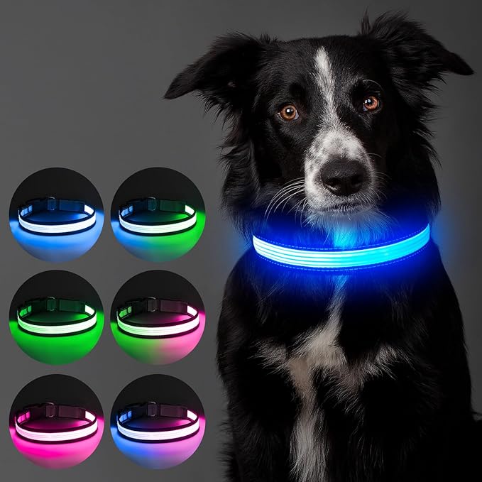Multi-Color Light up Dog Collar, YFbrite USB Rechargeable LED Puppy Collar Super Bright Adjustable