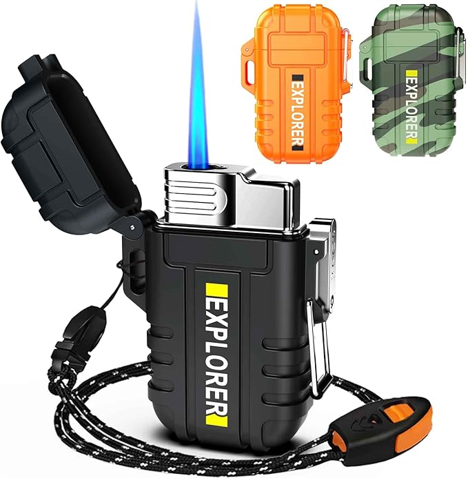 Waterproof Butane Torch Lighter Refillable Windproof Jet Flame Lighters for Fireplace Fireworks