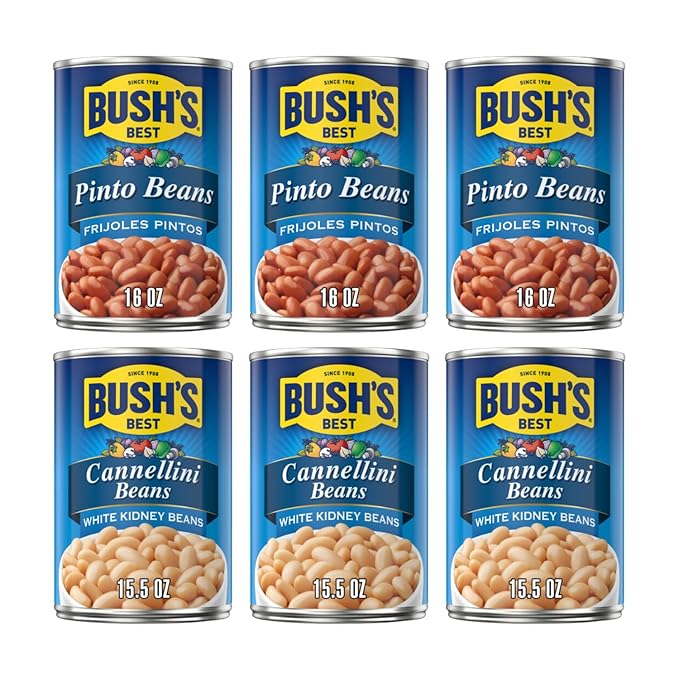 Bush's Best Baked Beans, Pinto Perfect Pair, 3 Pinto (16 Oz), 3 Cannellini (15.5 Oz), (Variety Pack)