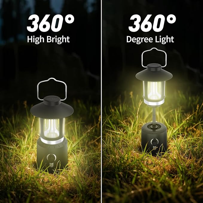 Retro Classic LED Camping Lantern, Rechargeable Stepless Dimming Vintage Lantern, 3 Light Modes