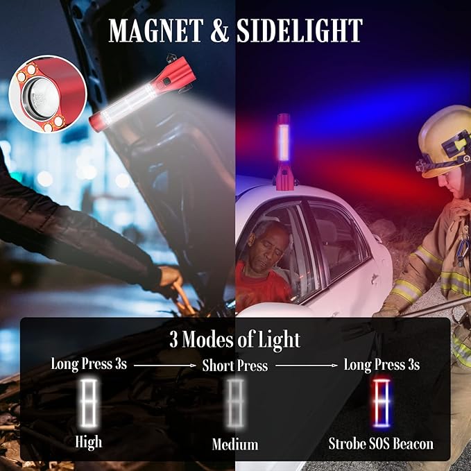 Car Flashlights for Emergencies, Window Breaker Seatbelt Cutter Multifunction Solar Flashlights