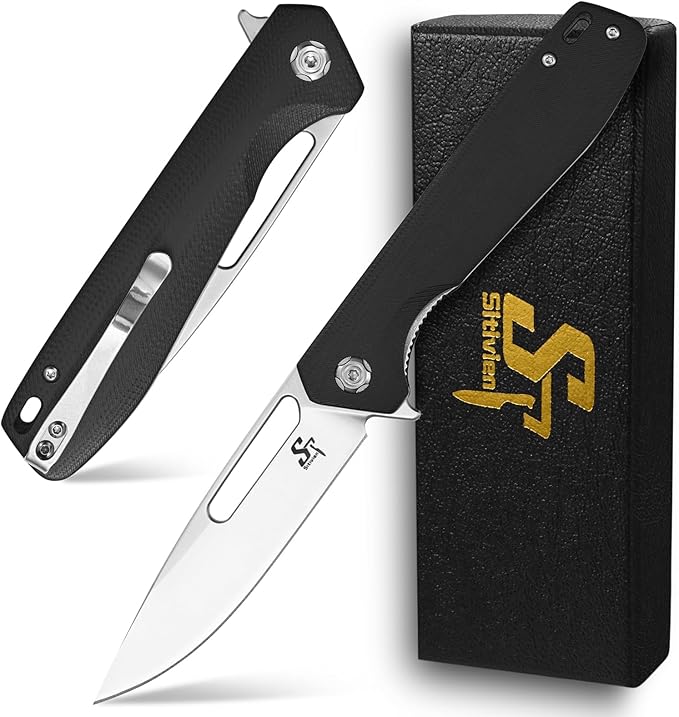 Sitivien ST801 Folding Knife,8Cr18Mov Steel Blade with G10 Handle Pocket Knife EDC Tool Knife for